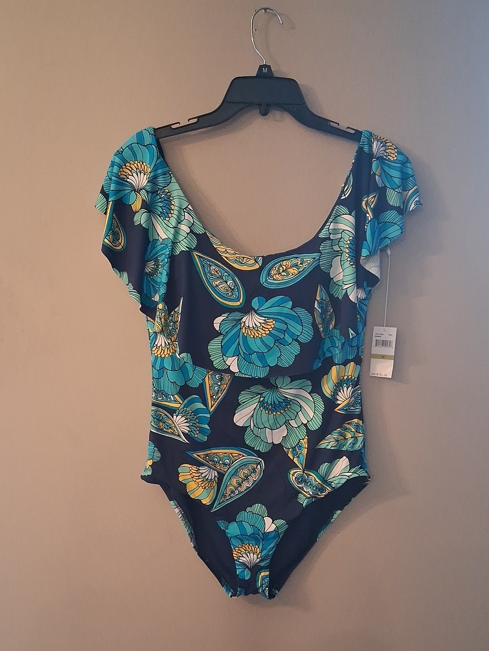 TRINA TURK Women's Pirouette  Off-The-Shoulder Ruffle One Piece Swimsuit Size 14